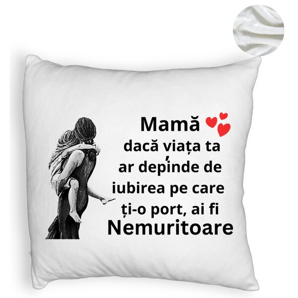 Perna Decorativa Fluffy, Model pentru Mama 2, 40x40 cm, Alba, Husa Detasabila, Burduf 6 Model pentru Mama 2