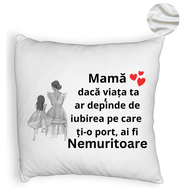 Perna Decorativa Fluffy, Model pentru Mama 3, 40x40 cm, Alba, Husa Detasabila, Burduf 6 Model pentru Mama 3