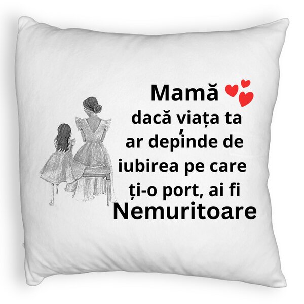 Perna Decorativa Fluffy, Model pentru Mama 3, 40x40 cm, Alba, Husa Detasabila, Burduf 5 Perna Decorativa Fluffy