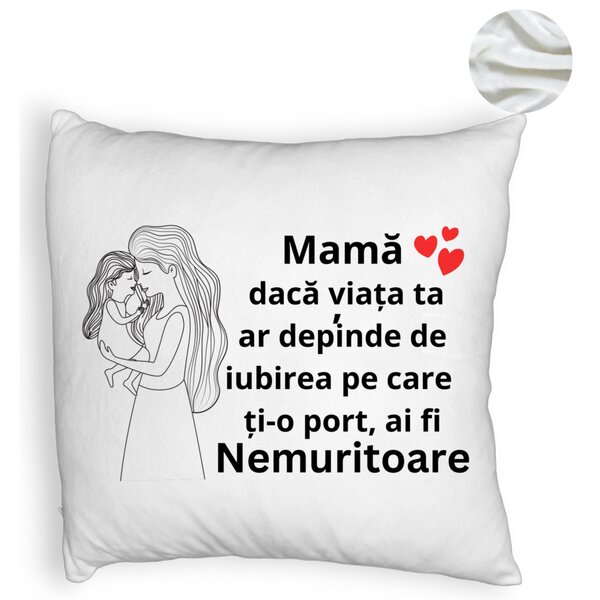 Perna Decorativa Fluffy, Model pentru Mama 4, 40x40 cm, Alba, Husa Detasabila, Burduf 6 Model pentru Mama 4