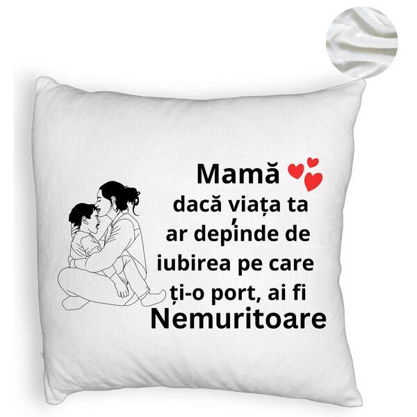 Perna Decorativa Fluffy, Model pentru Mama 5, 40x40 cm, Alba, Husa Detasabila, Burduf 6 Model pentru Mama 5