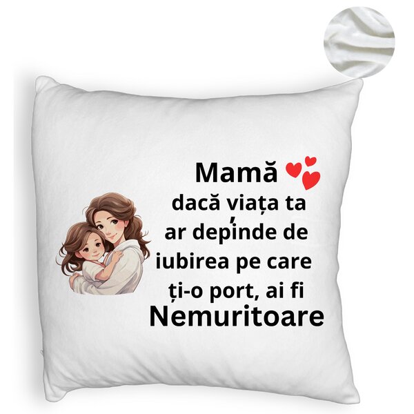 Perna Decorativa Fluffy, Model pentru Mama 6, 40x40 cm, Alba, Husa Detasabila, Burduf 6 Model pentru Mama 6