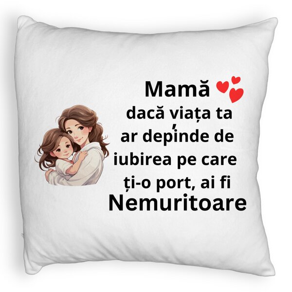 Perna Decorativa Fluffy, Model pentru Mama 6, 40x40 cm, Alba, Husa Detasabila, Burduf 5 Perna Decorativa Fluffy