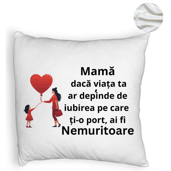 Perna Decorativa Fluffy, Model pentru Mama 7, 40x40 cm, Alba, Husa Detasabila, Burduf 6 Model pentru Mama 7