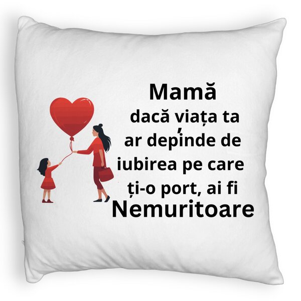Perna Decorativa Fluffy, Model pentru Mama 7, 40x40 cm, Alba, Husa Detasabila, Burduf 5 Perna Decorativa Fluffy