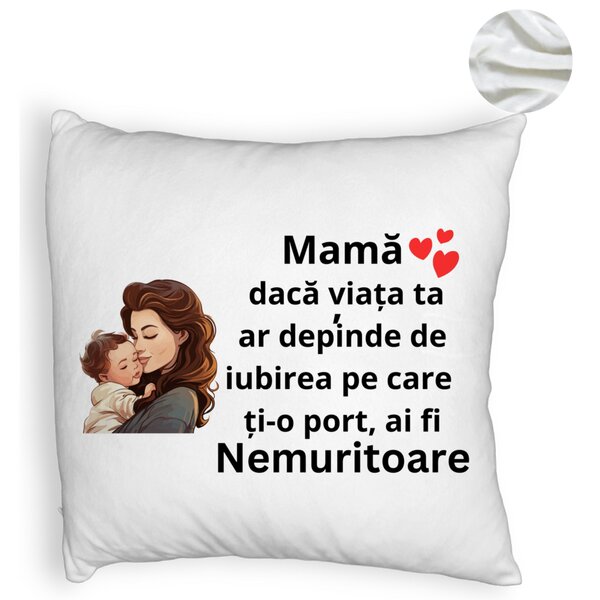 Perna Decorativa Fluffy, Model pentru Mama 8, 40x40 cm, Alba, Husa Detasabila, Burduf 6 Model pentru Mama 8