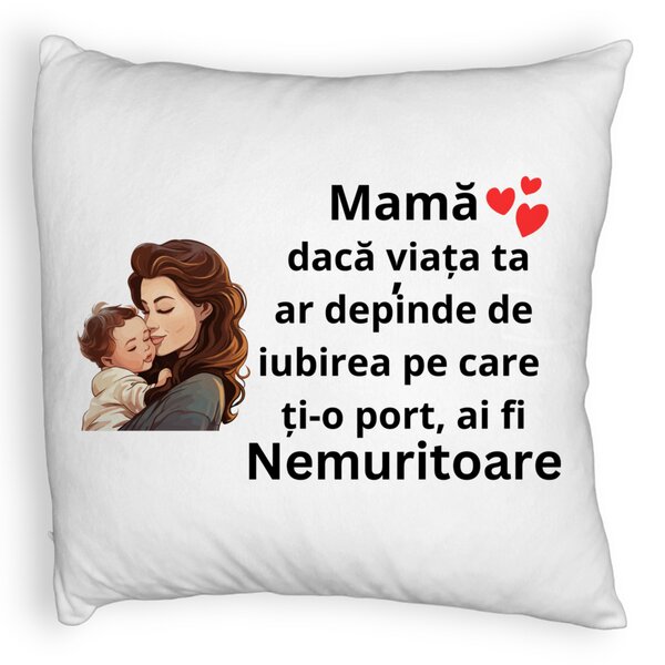 Perna Decorativa Fluffy, Model pentru Mama 8, 40x40 cm, Alba, Husa Detasabila, Burduf 5 Perna Decorativa Fluffy