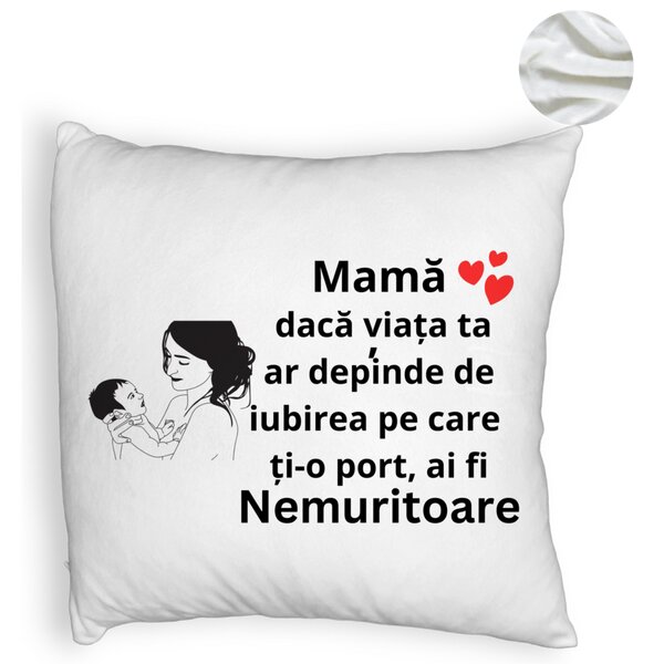 Perna Decorativa Fluffy, Model pentru Mama 9, 40x40 cm, Alba, Husa Detasabila, Burduf 6 Model pentru Mama 9