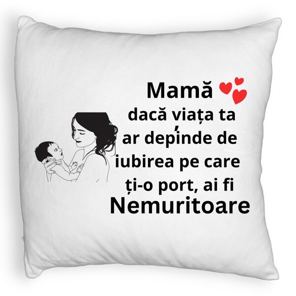 Perna Decorativa Fluffy, Model pentru Mama 9, 40x40 cm, Alba, Husa Detasabila, Burduf 5 Perna Decorativa Fluffy