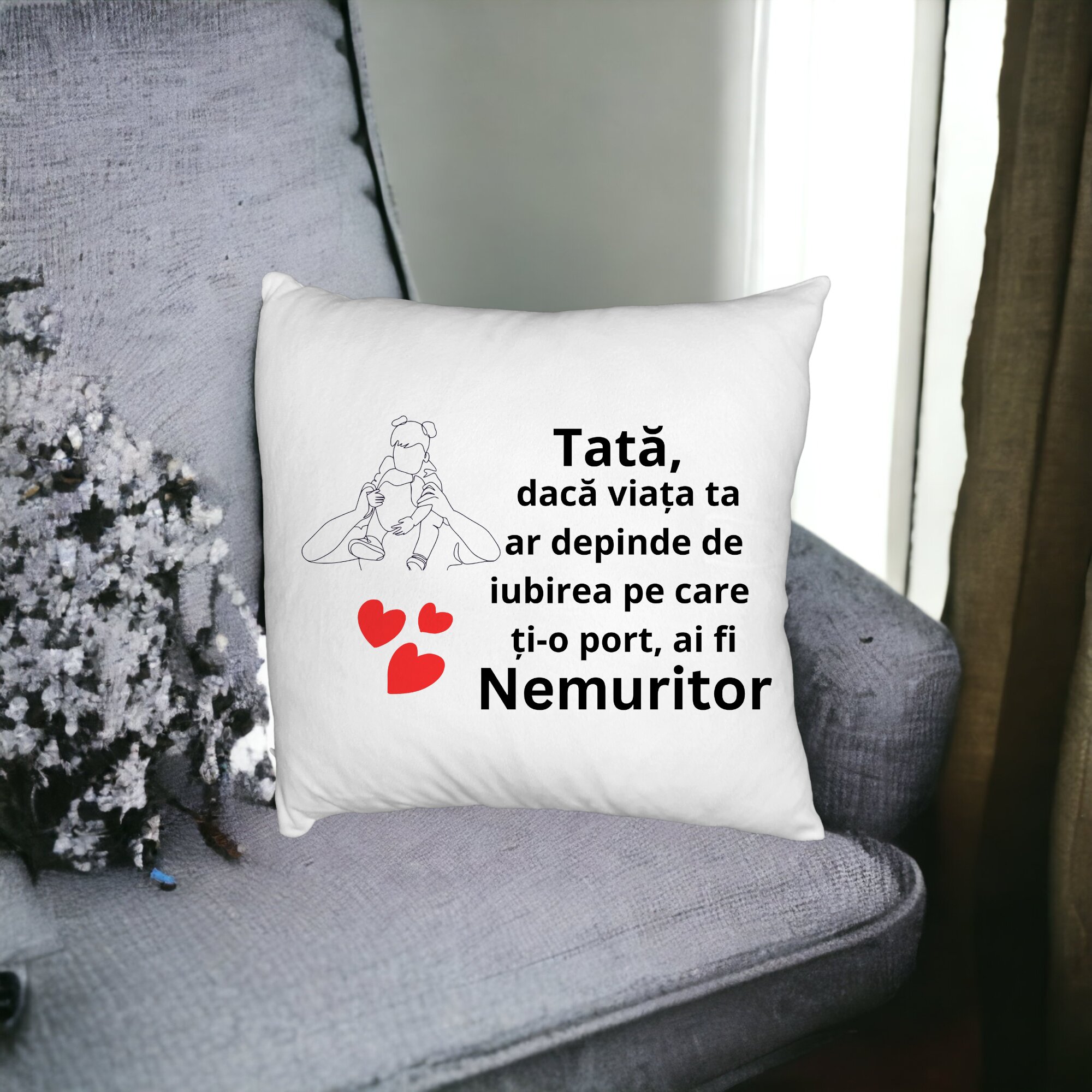 Perna Decorativa Fluffy, Model pentru Tata 1, 40x40 cm, Alba, Husa Detasabila, Burduf 15 40x40 cm