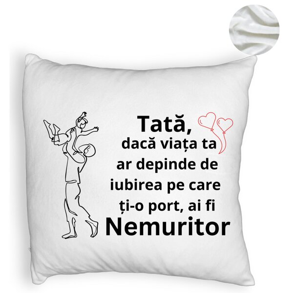 Perna Decorativa Fluffy, Model pentru Tata 10,40x40 cm, Alba, Husa Detasabila, Burduf 6 Model pentru Tata 10
