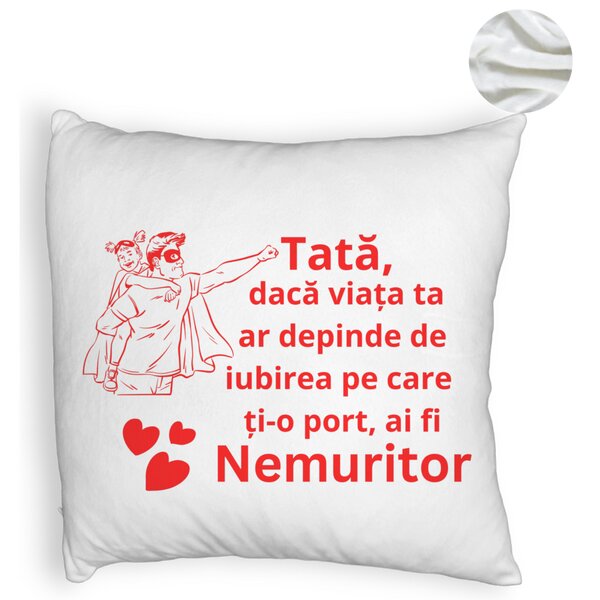 Perna Decorativa Fluffy, Model pentru Tata 11, 40x40 cm, Alba, Husa Detasabila, Burduf 6 Model pentru Tata 11