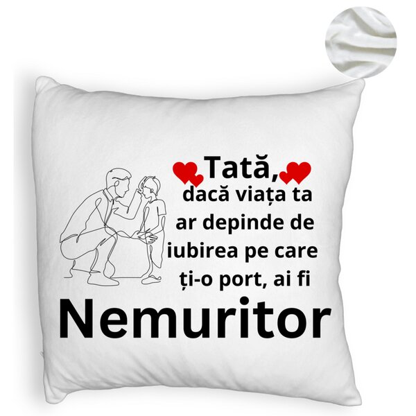 Perna Decorativa Fluffy, Model pentru Tata 4, 40x40 cm, Alba, Husa Detasabila, Burduf 6 Model pentru Tata 4