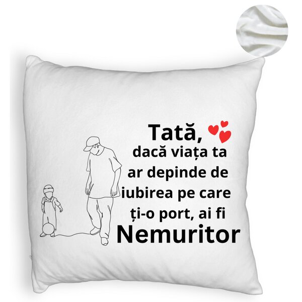 Perna Decorativa Fluffy, Model pentru Tata 5, 40x40 cm, Alba, Husa Detasabila, Burduf 6 Model pentru Tata 5