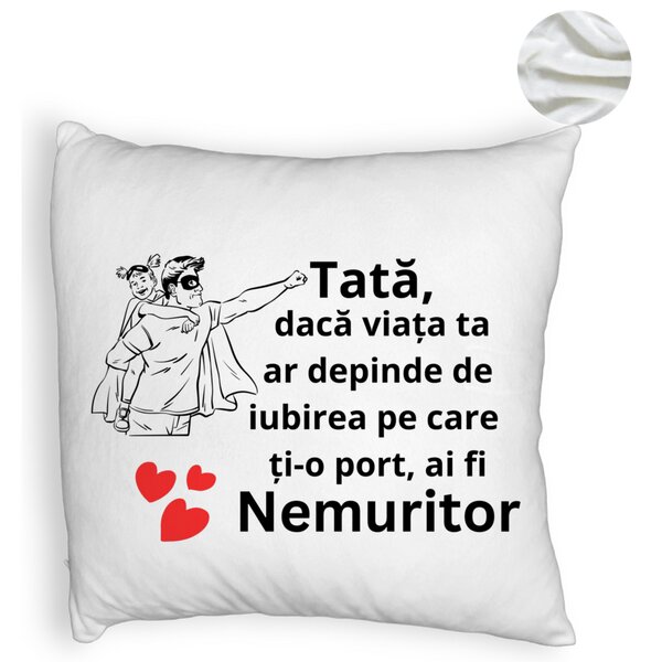 Perna Decorativa Fluffy, Model pentru Tata 7, 40x40 cm, Alba, Husa Detasabila, Burduf 6 Model pentru Tata 7