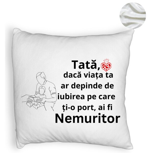Perna Decorativa Fluffy, Model pentru Tata 8, 40x40 cm, Alba, Husa Detasabila, Burduf 6 Model pentru Tata 8