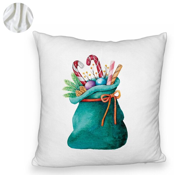 Perna Decorativa Fluffy Sacul lui Mos Craciun cu cadouri, 40x40 cm, Alba, Husa Detasabila, Burduf 6 40x40 cm