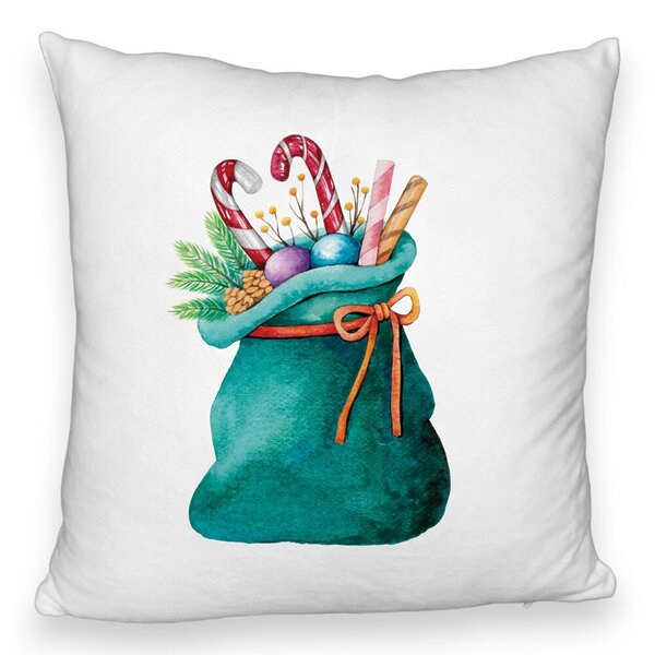 Perna Decorativa Fluffy Sacul lui Mos Craciun cu cadouri, 40x40 cm, Alba, Husa Detasabila, Burduf 5 Perna Decorativa Fluffy Sacul lui Mos Craciun cu cadouri