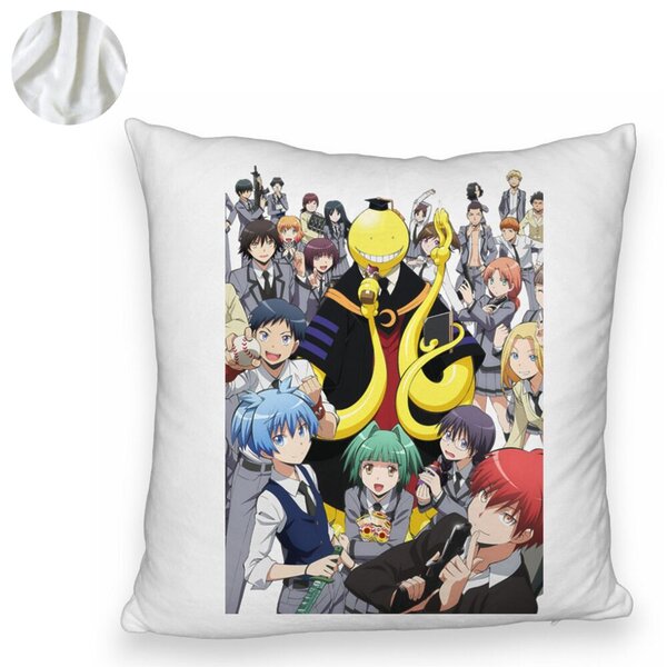 Perna Decorativa Fluffy cu Assasination Classroom, 40x40 cm, Alba, Husa Detasabila, Burduf 6 40x40 cm