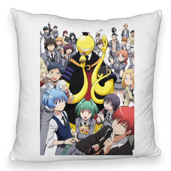Perna Decorativa Fluffy cu Assasination Classroom, 40x40 cm, Alba, Husa Detasabila, Burduf 5 Perna Decorativa Fluffy cu Assasination Classroom