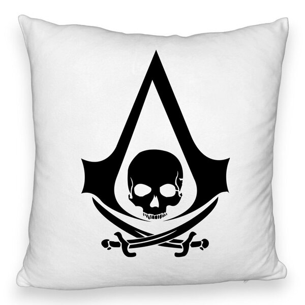 Perna Decorativa Fluffy cu Assasin's Creed Fans, 40x40 cm, Alba, Husa Detasabila, Burduf 5 Perna Decorativa Fluffy cu Assasin's Creed Fans