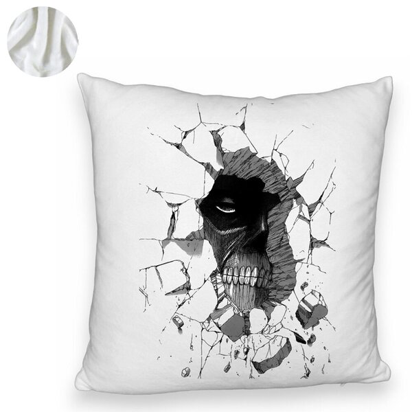 Perna Decorativa Fluffy cu Attack on Titan, 40x40 cm, Alba, Husa Detasabila, Burduf 6 40x40 cm
