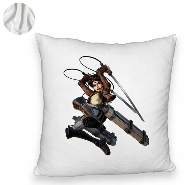 Perna Decorativa Fluffy cu Attack on Titan Eren Yeager, 40x40 cm, Alba, Husa Detasabila, Burduf 6 40x40 cm