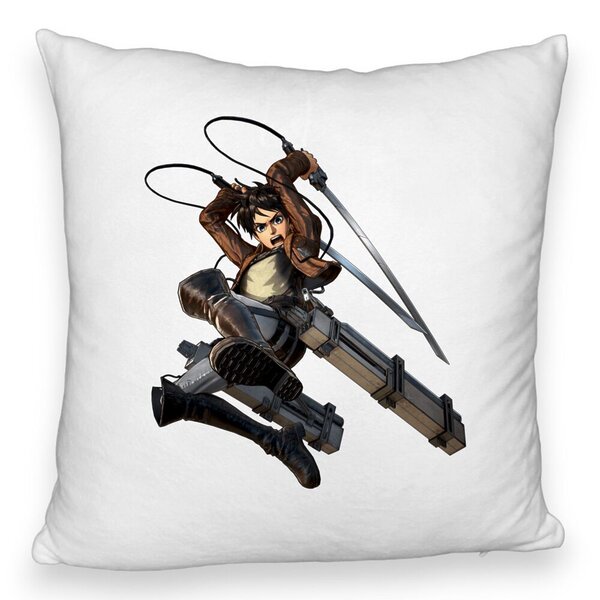 Perna Decorativa Fluffy cu Attack on Titan Eren Yeager, 40x40 cm, Alba, Husa Detasabila, Burduf 5 Perna Decorativa Fluffy cu Attack on Titan Eren Yeager