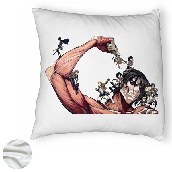 Perna Decorativa Fluffy cu Attack on Titan Giant, 40x40 cm, Alba, Husa Detasabila, Burduf 6 40x40 cm