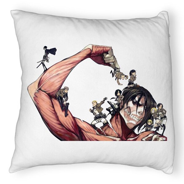 Perna Decorativa Fluffy cu Attack on Titan Giant, 40x40 cm, Alba, Husa Detasabila, Burduf 5 Perna Decorativa Fluffy cu Attack on Titan Giant