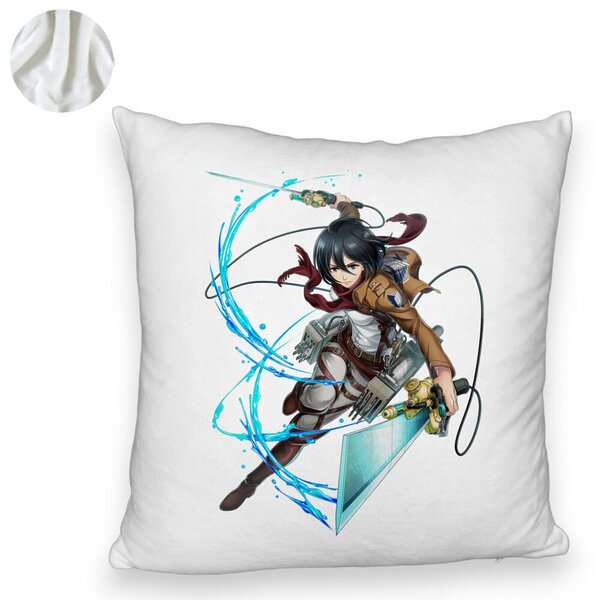 Perna Decorativa Fluffy cu Attack on Titan Mikasa, 40x40 cm, Alba, Husa Detasabila, Burduf 6 40x40 cm