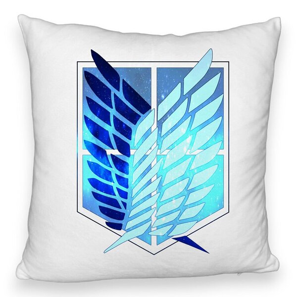 Perna Decorativa Fluffy cu Attack on Titan Symbol, 40x40 cm, Alba, Husa Detasabila, Burduf 5 Perna Decorativa Fluffy cu Attack on Titan Symbol