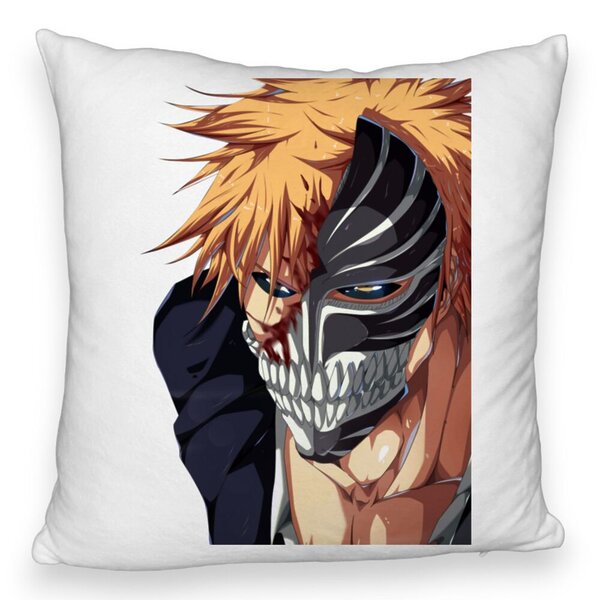 Perna Decorativa Fluffy cu Bleach Hollow Ichigo, 40x40 cm, Alba, Husa Detasabila, Burduf 5 Perna Decorativa Fluffy cu Bleach Hollow Ichigo