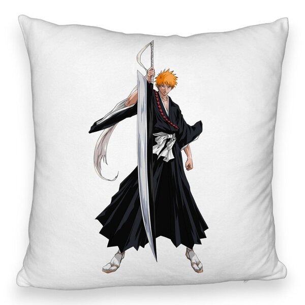 Perna Decorativa Fluffy cu Bleach - Ichigo, 40x40 cm, Alba, Husa Detasabila, Burduf 5 Perna Decorativa Fluffy cu Bleach - Ichigo