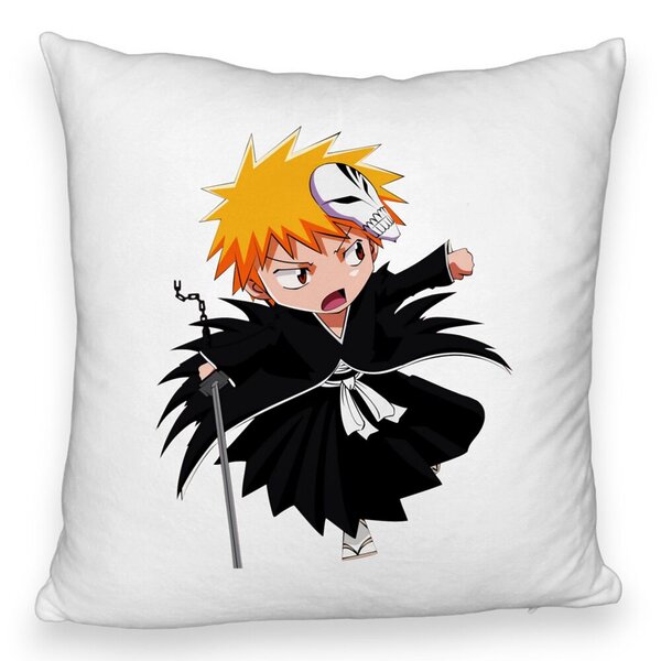 Perna Decorativa Fluffy cu Bleach Mini Ichigo, 40x40 cm, Alba, Husa Detasabila, Burduf 5 Perna Decorativa Fluffy cu Bleach Mini Ichigo