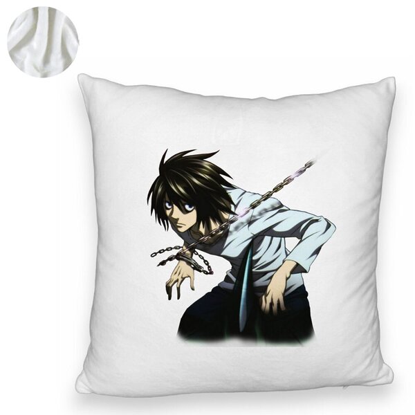 Perna Decorativa Fluffy cu Death Note L, 40x40 cm, Alba, Husa Detasabila, Burduf 6 40x40 cm