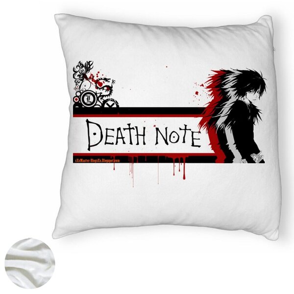 Perna Decorativa Fluffy cu Death note 3, 40x40 cm, Alba, Husa Detasabila, Burduf 6 40x40 cm