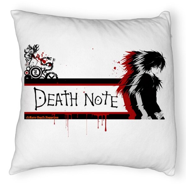 Perna Decorativa Fluffy cu Death note 3, 40x40 cm, Alba, Husa Detasabila, Burduf 5 Perna Decorativa Fluffy cu Death note 3
