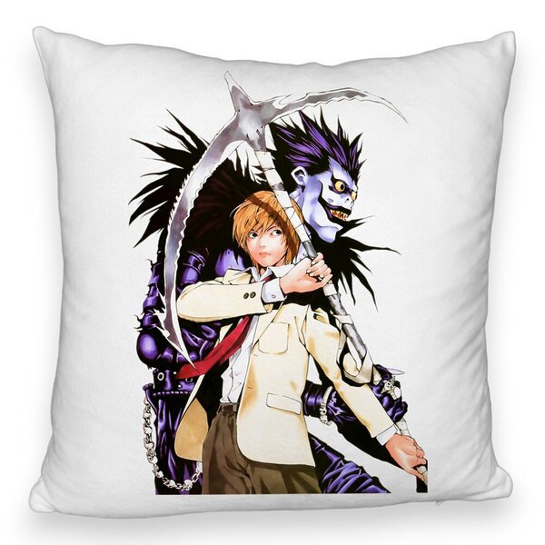 Perna Decorativa Fluffy cu Deathnote 1, 40x40 cm, Alba, Husa Detasabila, Burduf 5 Perna Decorativa Fluffy cu Deathnote 1