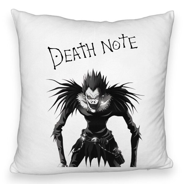 Perna Decorativa Fluffy cu Deathnote, 40x40 cm, Alba, Husa Detasabila, Burduf 5 Perna Decorativa Fluffy cu Deathnote