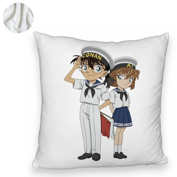 Perna Decorativa Fluffy cu Detective Conan 2, 40x40 cm, Alba, Husa Detasabila, Burduf 6 40x40 cm