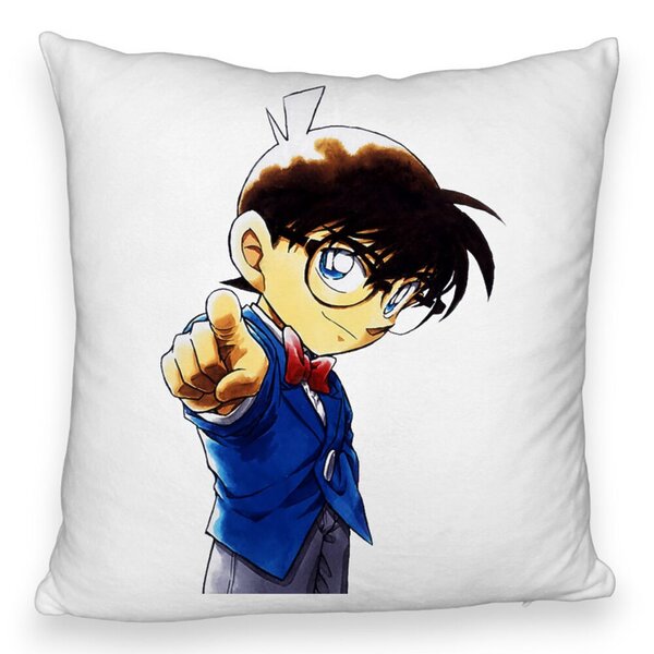 Perna Decorativa Fluffy cu Detective Conan, 40x40 cm, Alba, Husa Detasabila, Burduf 5 Perna Decorativa Fluffy cu Detective Conan