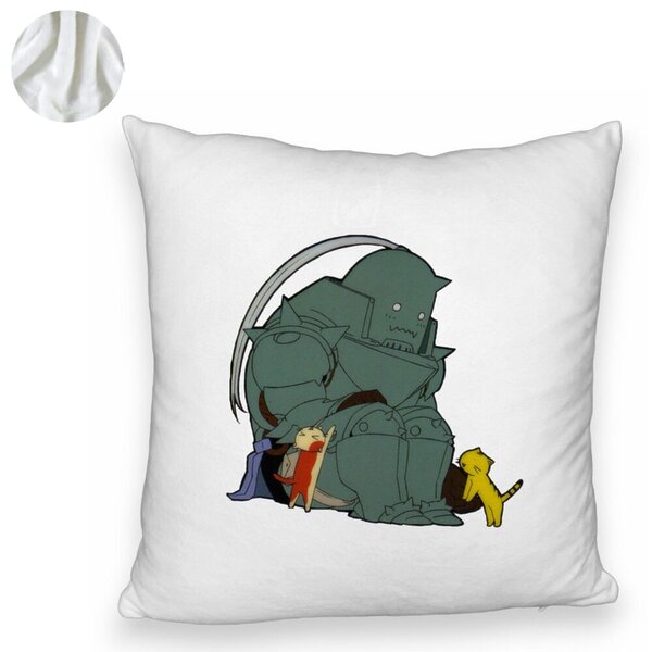 Perna Decorativa Fluffy cu Full Metal Alchemist, 40x40 cm, Alba, Husa Detasabila, Burduf 6 40x40 cm