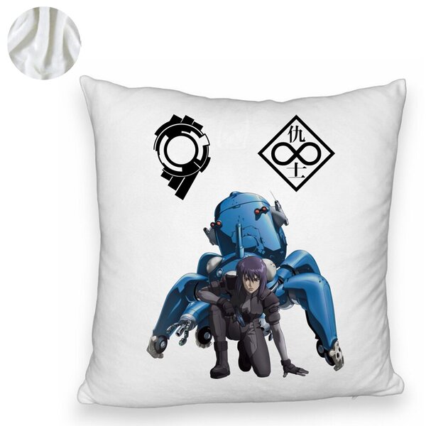 Perna Decorativa Fluffy cu Ghost in the Shell, 40x40 cm, Alba, Husa Detasabila, Burduf 6 40x40 cm