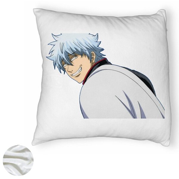 Perna Decorativa Fluffy cu Gintama Gin, 40x40 cm, Alba, Husa Detasabila, Burduf 6 40x40 cm