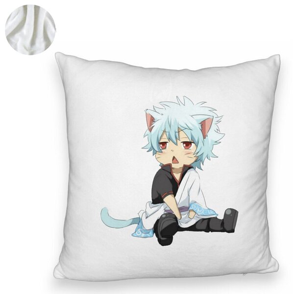 Perna Decorativa Fluffy cu Gintama Gin Cat, 40x40 cm, Alba, Husa Detasabila, Burduf 6 40x40 cm