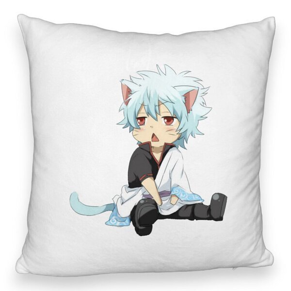 Perna Decorativa Fluffy cu Gintama Gin Cat, 40x40 cm, Alba, Husa Detasabila, Burduf 5 Perna Decorativa Fluffy cu Gintama Gin Cat