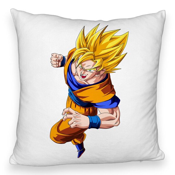 Perna Decorativa Fluffy cu Goku Angry, 40x40 cm, Alba, Husa Detasabila, Burduf 5 Perna Decorativa Fluffy cu Goku Angry