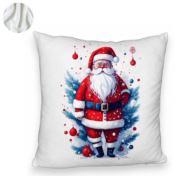 Perna Decorativa Fluffy cu Mos Craciun 2, 40x40 cm, Alba, Husa Detasabila, Burduf 14 40x40 cm
