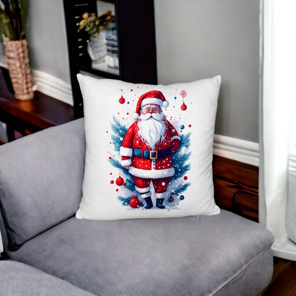 Perna Decorativa Fluffy cu Mos Craciun 2, 40x40 cm, Alba, Husa Detasabila, Burduf 16 Husa Detasabila